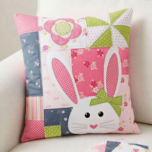 Bunny Blooms Patchwork Pillow Cover Digital PDF Pattern