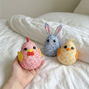 Mini Ei Plüschtiere: Häschen, Küken & Hahn Digitales PDF Muster