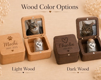 Wooden Pet Memory Box with Photo, Personalized Dog Cat Ashes Fur Teeth Keepsake, Pet Loss Remembrance Gift