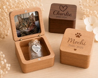 Caja de recuerdo personalizada para mascotas, caja de fotos de madera grabada para cenizas, pelo y dientes de perro o gato, regalo del Puente Arcoíris