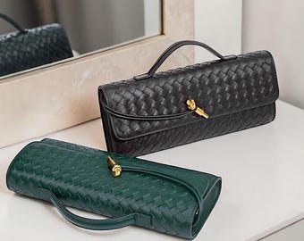 Elegant Woven Baguette Bag – Spring Summer Crossbody Purse, Chic Shoulder Clutch, Trendy Evening Handbag