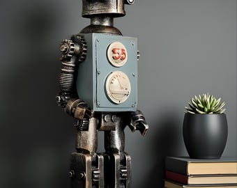 Retro Industrial Steam Robot Figurine – American Vintage-Style Metal-Resin Robot Decor for Home or Office
