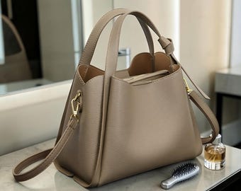 Soft Leather Bucket Bag, Basket Handbag, Elegant Shoulder Purse