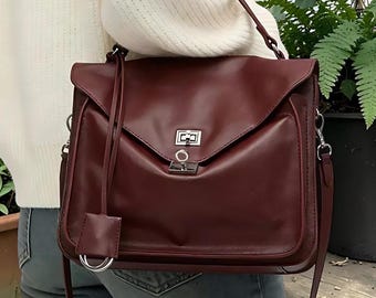 Messenger Bag – Vegetable Tanned Crossbody & Messenger Purse, Large Capacity Commuter Tote, Elegant Everyday Handbag