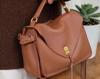 Top Grain Cowhide Leather Messenger Bag – Large Capacity Commuter Tote, Minimalist Shoulder Crossbody Bag