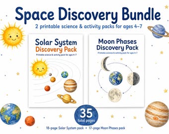 Space Discovery Bundle for Kids | Solar System & Moon Phases Printable Activities | Preschool Science PDF Ages 4–7