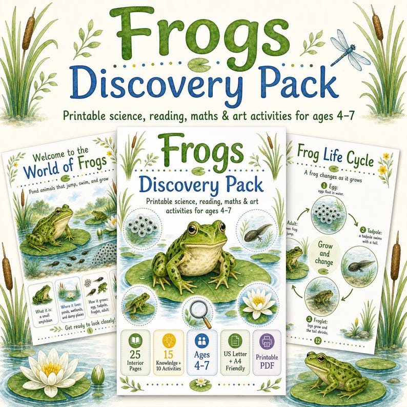 Frogs Discovery Pack Printable, Kids Science Worksheets, Frog Life Cycle Activities, Preschool Kindergarten PDF image 2