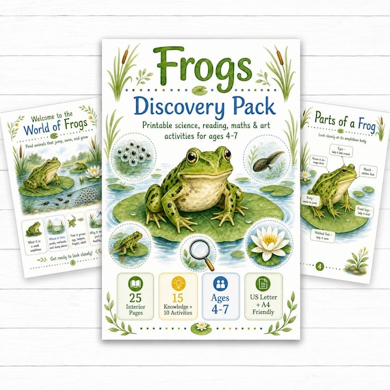Frogs Discovery Pack Printable, Kids Science Worksheets, Frog Life Cycle Activities, Preschool Kindergarten PDF