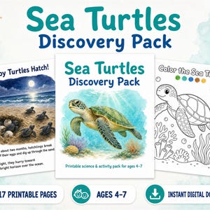 Kit di scoperta sulle tartarughe marine / Libro di scienze e attività stampabile per bambini dai 4 ai 7 anni