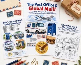 Post Office & Global Mail Printable Activity Pack for Kids | Mail Logistics Worksheets | Preschool Kindergarten Homeschool PDF
