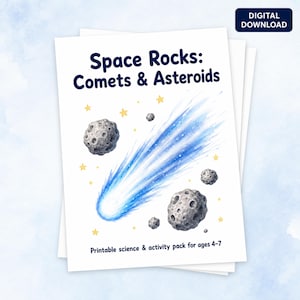 Space Rocks Printable Activity Pack for Kids Ages 4–7 | Comets Asteroids Meteors | Preschool Kindergarten Science PDF