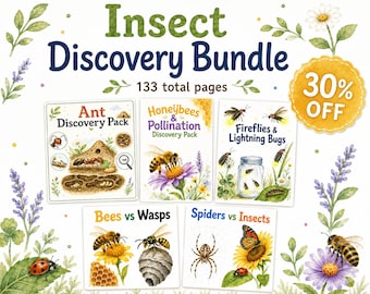Insect Discovery Bundle for Kids, 133 Printable Pages, Bug Science Worksheets, Bees Ants Fireflies Spiders, Preschool Homeschool Ages 4-7