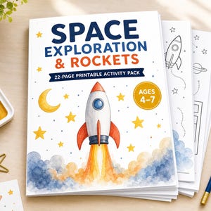 Space Exploration and Rockets Pack, Printable Science Worksheet, Astronaut Life Activity Book, Kindergarten Homeschool Nature Study PDF