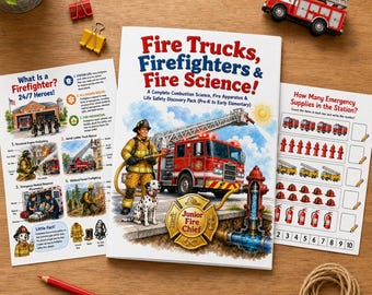 Fire Trucks, Firefighters & Fire Science Printable Activity Pack for Kids | Fire Safety Worksheets | Preschool Kindergarten Homeschool PDF