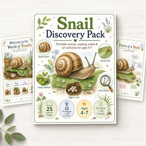 Snail Discovery Pack Printable, Kids Science Worksheets, Snail Life Cycle Activities, Preschool Kindergarten PDF