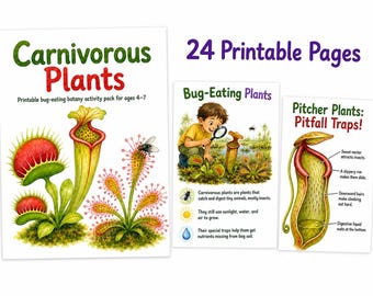 Carnivorous Plants Printable Pack, Venus Flytrap Worksheets, Bug-Eating Plant Science Activities for Kids Ages 4–7
