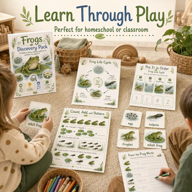 Frogs Discovery Pack Printable, Kids Science Worksheets, Frog Life Cycle Activities, Preschool Kindergarten PDF image 6