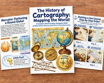 Historia de la cartografía para imprimir para niños / Hojas de trabajo sobre mapas y navegación / Paquete de actividades de geografía / PDF para el aprendizaje en casa
