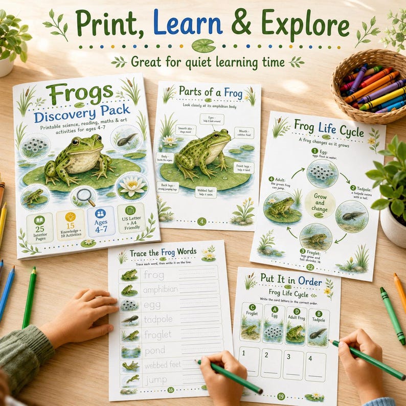 Frogs Discovery Pack Printable, Kids Science Worksheets, Frog Life Cycle Activities, Preschool Kindergarten PDF image 5