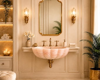 Lavabo mural de ónix rosa – Lavabo de lujo hecho a mano