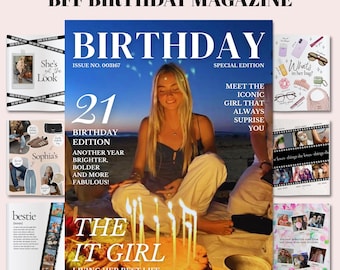 Personalized Birthday Magazine Template, Customizable Girl Birthday Present, Editable Magazine Birthday with Cover, DIY Gift for BFF