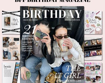 Birthday Magazine for best friend, Personalized Girl Birthday Keepsake, BFF birthday magazine template, Custom Style Magazine for girls