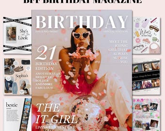 Birthday magazine template for best friend, Personalized Girl Birthday Keepsake, Personalized birthday magazine template, custom BFF gift