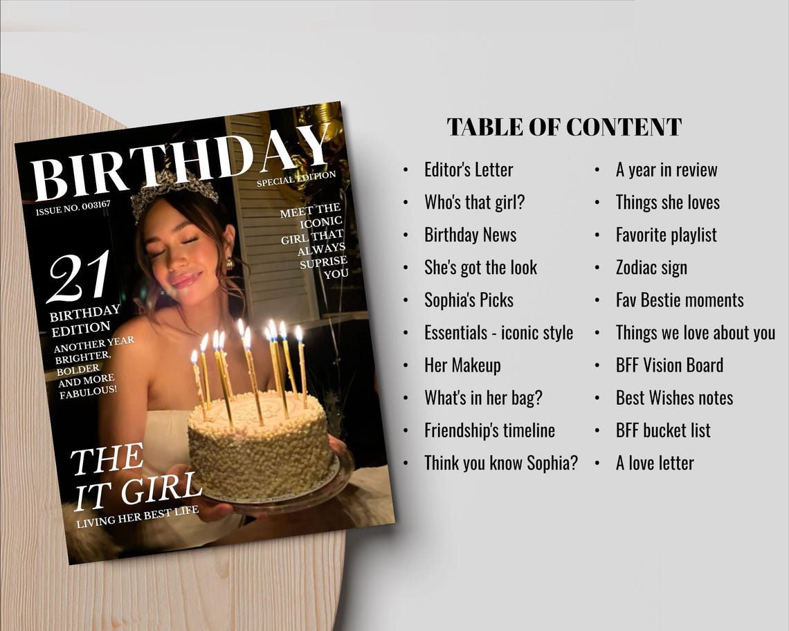 Magazine Card Personalized Birthday Magazine Template, Customizable Girl Birthday ...