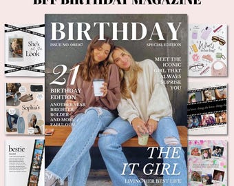Best friend magazine template canva, Birthday Magazine Template for Best Friend, Personalized Girl Birthday Keepsake, Bestie Birthday