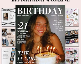 Modèle de magazine d'anniversaire pour meilleure amie, souvenir d'anniversaire fille personnalisé, magazine de style modifiable, anniversaire souvenir Bestie, fille