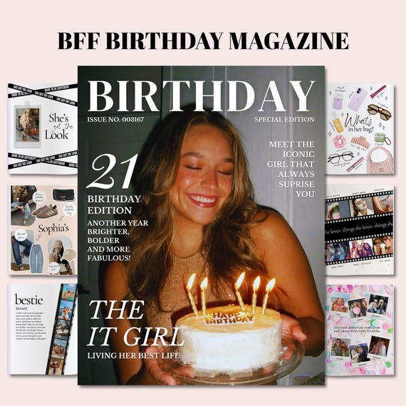 Birthday Magazine Template for Best Friend, Personalized Girl Birthday Keepsake, Style Magazine editable,  Bestie Keepsake Birthday, Girl