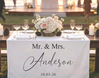 Personalized Linen Banner Wedding Decor, Custom Last Name Sign Wedding Table Runner Gifts for Newlyweds, Linen Wedding Banner Reception Gift