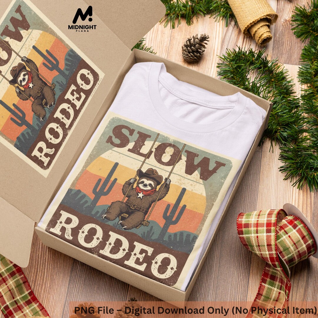 Slow Rodeo PNG | Cowboy Sloth Retro Western Clipart | Vintage Rodeo PNG ...