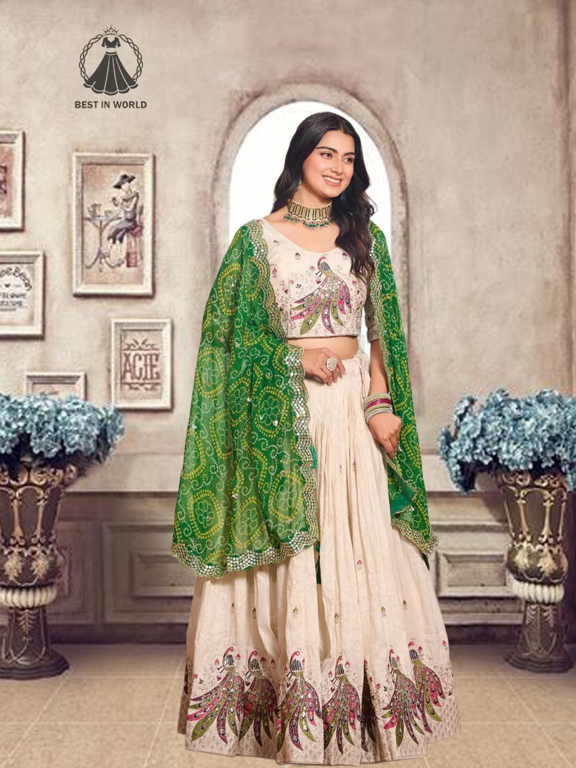 slim fit dress slacks Green Tie & Dye Cotton Flared Bandhani Dress main image 1