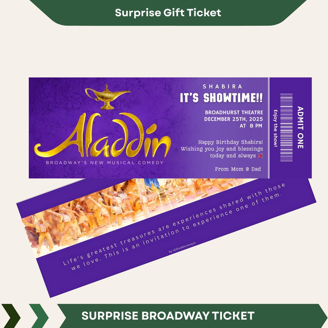 Printable Aladdin Broadway Ticket | Surprise Gift Reveal | Musical ...