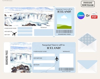 Printable ICELAND Trip Ticket | Surprise Vacation Reveal | Boarding Pass Template (Digital Gift)