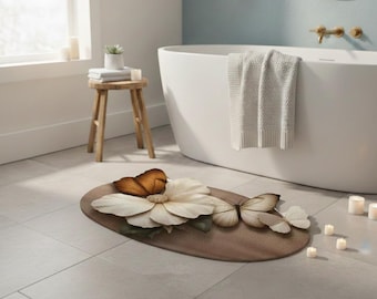 3D Floral Butterfly Bath Mat – Soft Microfiber, Non‑Slip TPR | Irregular Shape Rug
