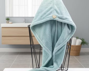 Toalla para el cabello con botón: turbante de microfibra de secado rápido y toalla antifrizz