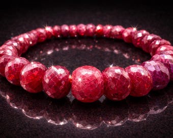 Faceted Ruby Rondelle Bracelet 3-5mm – Natural Ruby Gemstone Bracelet – July Birthstone Jewelry – Red Beaded Bracelet
