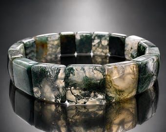 Moss Agate Bracelet – Natural Moss Agate Bracelet – Grounding • Growth • Harmony – Handmade Stretch Bracelet