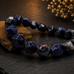 Afghanite Bracelet 9mm – Natural Afghaniet Gemstone Bracelet – Faceted Blue Crystal Bracelet – Handmade Gemstone Jewelry – Adjustable Wrist