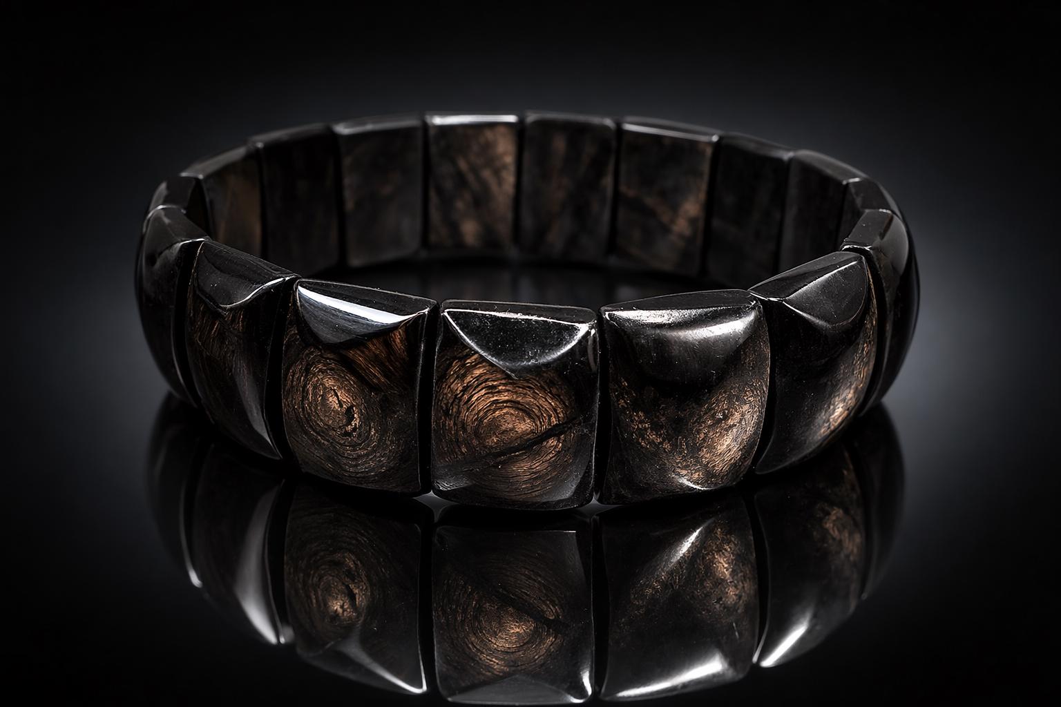 Hyperstone Bracelet - Luxurious Dark Shine * Shadow Cat's Eye * 12mm Rectangular Beads * Handmade Jewelry - Hypersthene bracelet