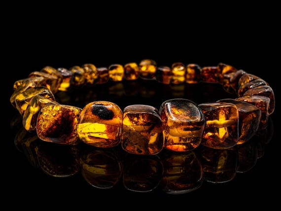 Polish Amber Bracelet – Natural Baltic Amber 6x6mm Beads – Honey Cognac Amber Jewelry – Lightweight Gemstone Bracelet – Handmade