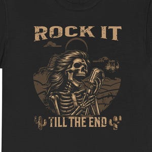 Rock It Till The End T-shirt, Skelettsångare Vintage Rock Graphic T-shirt