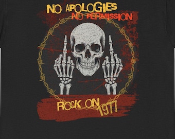 No Apologies No Permission Skull Tee , Skeleton Middle Finger Graphic T-Shirt