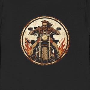 Highway Hellfire Rider Tee , Rusty Biker Flames Graphic T-Shirt