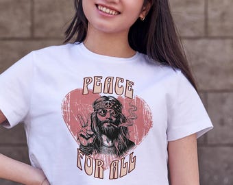 Peace For All , Retro 70s Hippie Heart T-Shirt