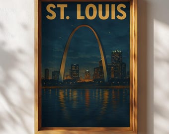 St. Louis Poster, Retro St. Louis Wall Art, St. Louis Skyline Travel Print, Vintage Missouri Decor