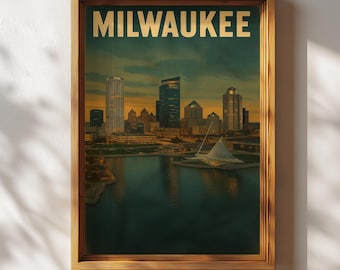 Milwaukee Poster, Retro Milwaukee Wall Art, Milwaukee Skyline Travel Print, Vintage Wisconsin Decor