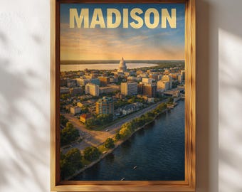 Madison Poster, Retro Madison Wall Art, Madison Skyline Travel Print, Vintage Wisconsin Decor